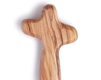 Small Hand Carved Olive Wood Holding Cross, Handmade Comfort Cross, Olive Wood Palm Cross