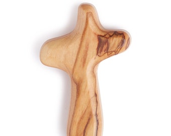 Medium Hand Carved Olive Wood Holding Cross, Handmade Comfort Cross, Olive Wood Palm Cross OWC 010