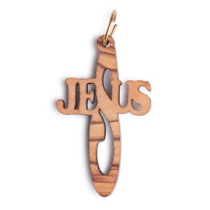 Olive Wood Jesus&#39; Name Cross Pendant