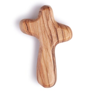 Small Hand Carved Olive Wood Holding Cross, Handmade Comfort Cross, Olive Wood Palm Cross