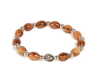 Handmade Silver Bead and Olive Wood Bead Bracelet Made In Bethlehem The Holy Land