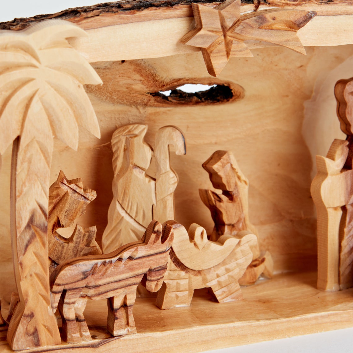 Hand Carved Olive Wood Nativity Scene Log Nativity Set From Etsy UK