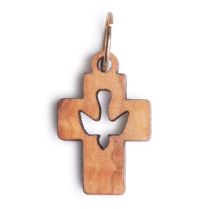 Olive Wood Cross Dove Pendant