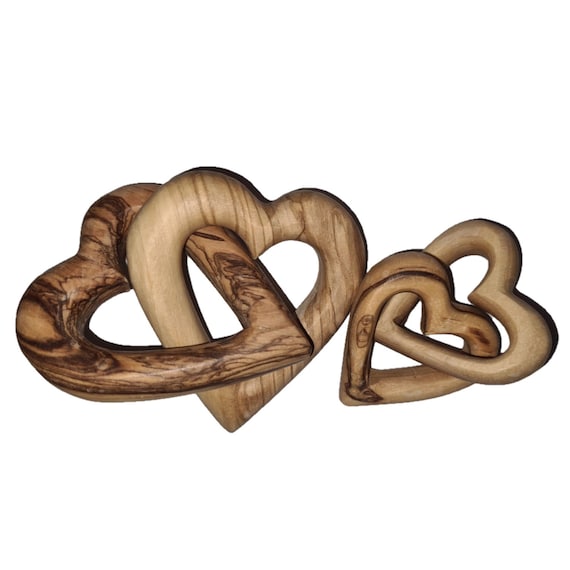 Handmade Olive Wood Entwined Love Hearts - Various Sizes - Etsy