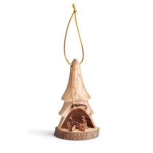 Tree Design 2 Layer Nativity Scene Hanging Decoration Handmade In Bethlehem From Olive Wood