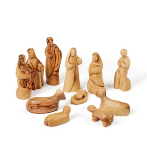 Olive Wood Smooth Nativity Figures Set Large, Made In Bethlehem the Holy Land