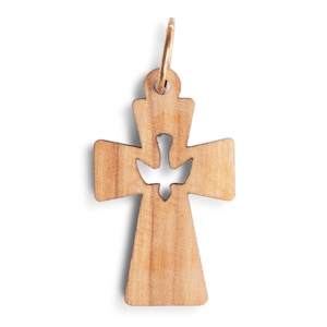 Olive Wood Cut Out Dove Cross Pendant