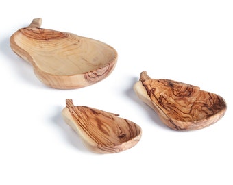 Handmade Olive Wood Pear Shape Serving Dish Set