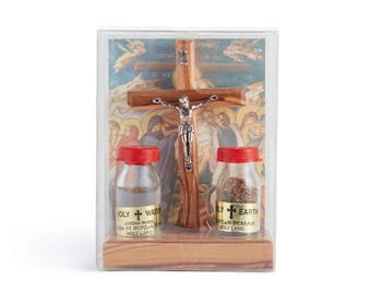Complete geschenkset Holy Land: wijwater en aarde met kruis OWY 002