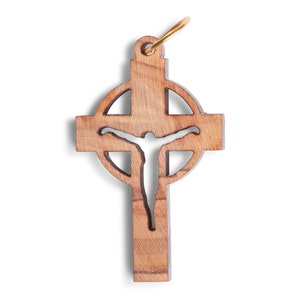 Olive Wood Crucifix Pendant With Circle Background