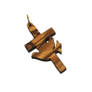 Olive Wood Dove and Cross Pendant