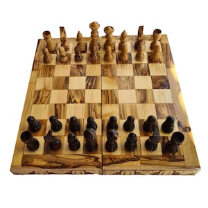 Chess Board, Handmade Olive Wood Chess Board With Detailed Individually Carved Figures Medium OWZ 001