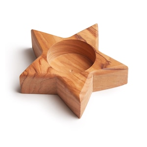 Handmade Star Tea Light Holder, Hand Carved Tea Light Holder, Hand Crafted Olive Wood Candle Holder OWS 005