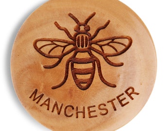 Manchester Bee Magnet Made Out Of Olive Wood