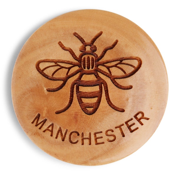 Imán de abeja de Manchester hecho de madera de olivo