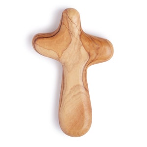 Hand Carved Olive Wood Comfort Cross: Bethlehem Holding Cross
