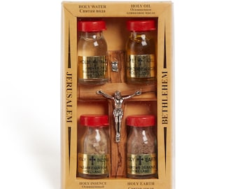 Holy Land Complete Gift Set - Holy Water, Soil, Oil and Incense with Cross OWY 001