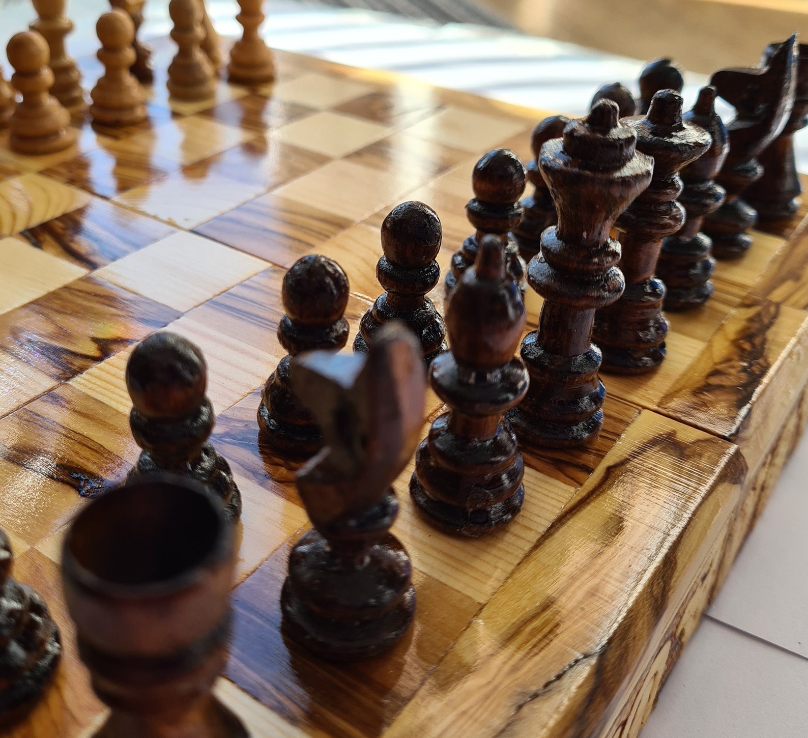 Chess Board Handmade Olive Wood Chess Board With Detailed Etsy