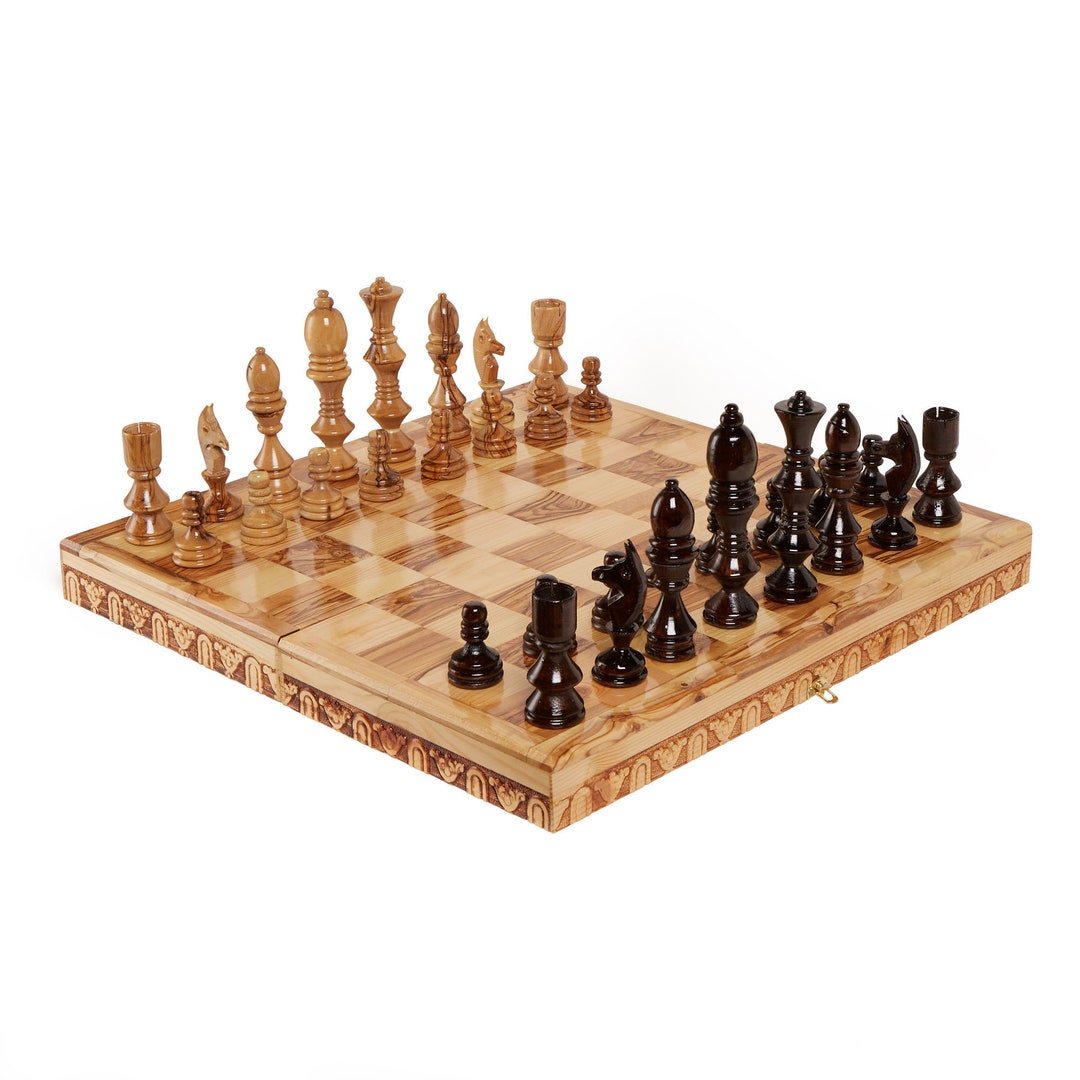 Chess Board, Handmade Olive Wood Chess Board With Detailed Individually