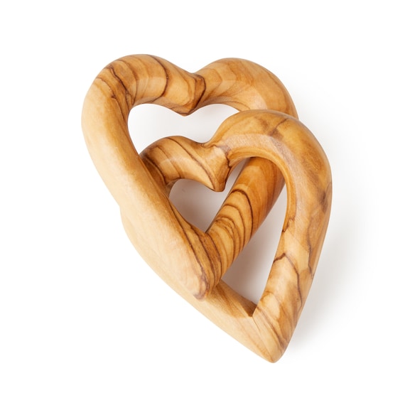Handmade Olive Wood Entwined Love Hearts - Various Sizes - Etsy