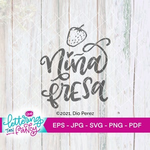 Niña Fresa, Spanish SVG with strawberry lineart, Includes Limited Commercial License