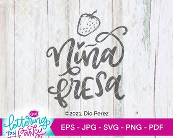 Niña Fresa, Spanish SVG with strawberry lineart, Includes Limited Commercial License