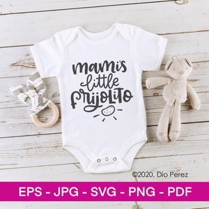 SVG espanhol "Mami's Little Frijolito", perfeito para impressão em babador ou body de bebê, arte digital é vendida com licença comercial