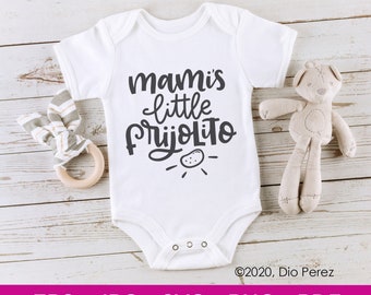 Spanglish SVG "Mami's Little Frijolito", perfect for printing on bib or baby bodysuit, digital artwork is sold with Commercial License