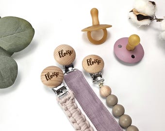 Personlig nappklämma / Makramé nappklämma / Paciklämma / Personliga babypresenter / Anpassad nappklämma / Graverad trä / Boho baby