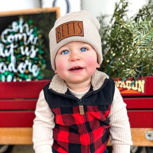 Custom Baby Hat with Name | Personalized Toddler Beanie Kids,Child,Infant,Newborn, Monogrammed Baby Gift | Neutral Knitted Beanie | Winter