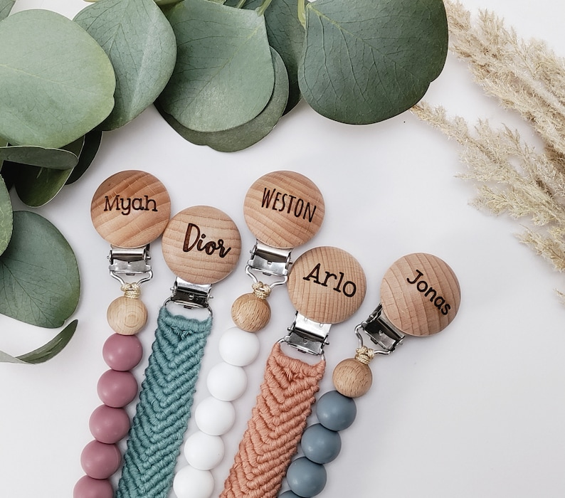 personalize pacifier clip paci clip binky clip dummy clip pacifier leash paci leash daycare accessories laser engraved wood silicone bead gender neutral baby gift baby boy gift baby girl gift color custom paci clip custom pacifier