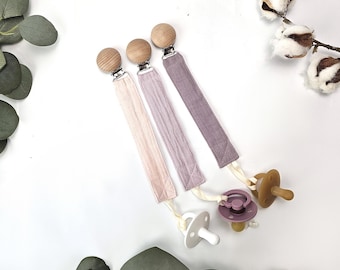 Muslin nappklämma / Tyg nappklämma / Paci-klämma / Babyflickpresenter / Anpassad nappklämma / Boho barnrum / Boho baby / Träklämma