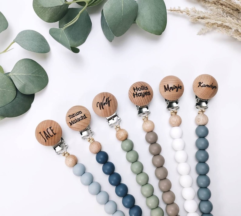 personalize pacifier clip paci clip binky clip dummy clip pacifier leash paci leash daycare accessories laser engraved wood silicone bead gender neutral baby gift baby boy gift baby girl gift color custom paci clip custom pacifier