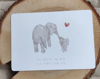 Muttertag Karte Mama Elefant mit Baby für Mama