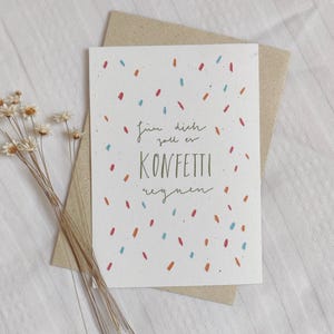 Karte Geburtstag für dich soll es Konfetti regnen schlicht Handletterig Spruch Graspapier