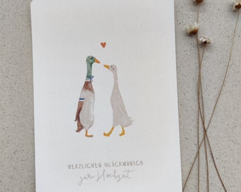 Hochzeitskarte Aquarell Enten Herz Liebe zur Hochzeit