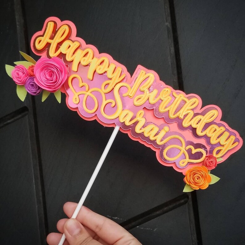 3D Cardstock Pink Custom cake topper Etsy