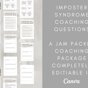 Life coaching tool for Imposter Syndrome: life coaching forms & done for you coaching questions, great to use as a coaching ebook templates