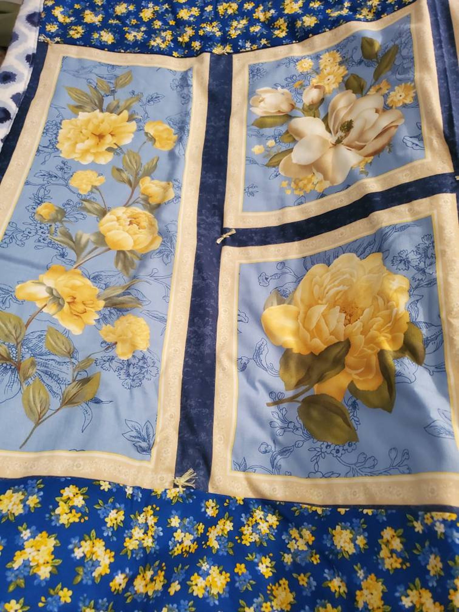 Reversible Blue and Yellow Flower Quilt Etsy