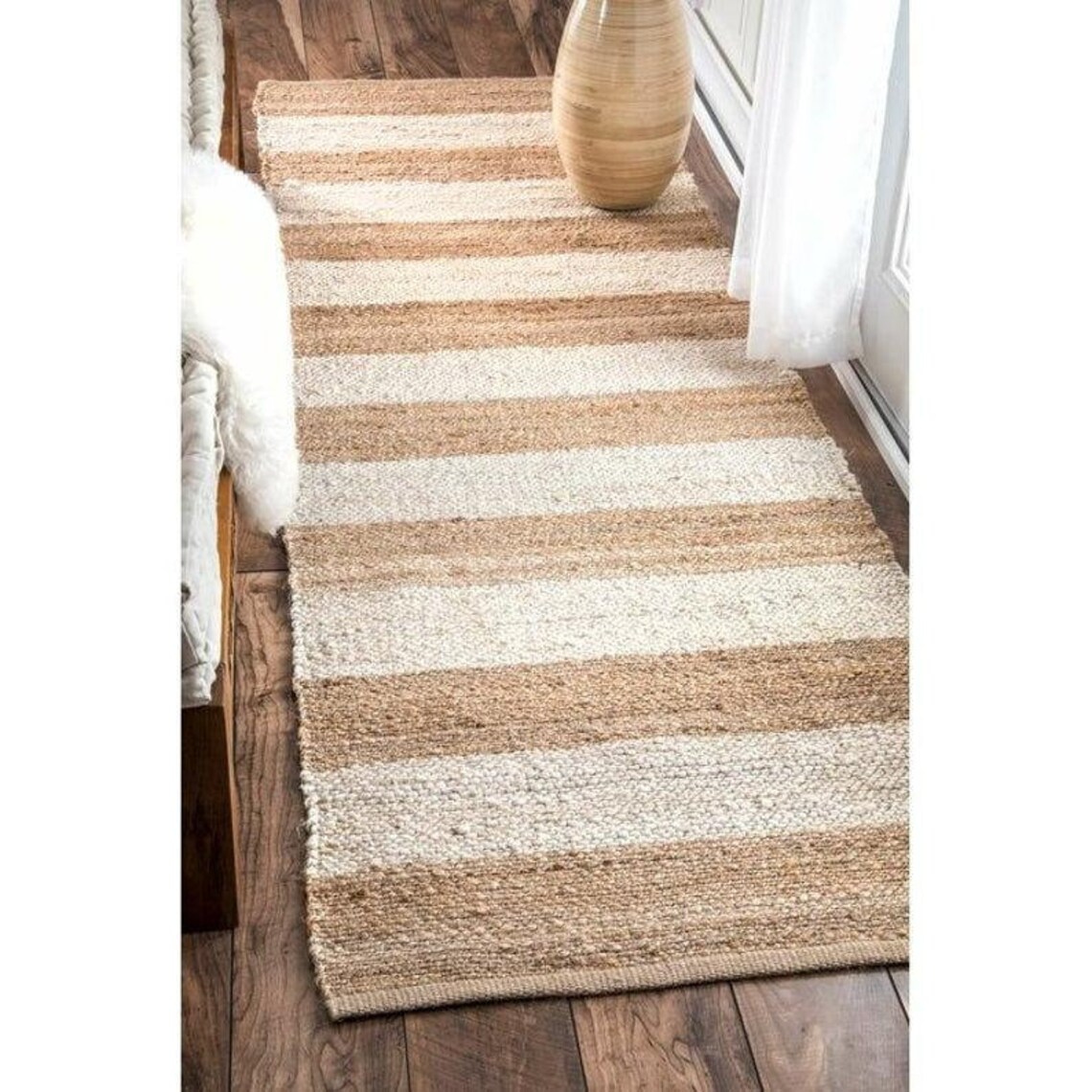 Natural jute and white large area rug area rug jute area Etsy