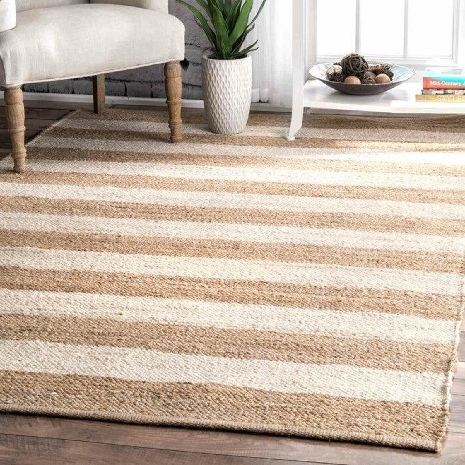 Natural jute and white large area rug area rug jute area Etsy