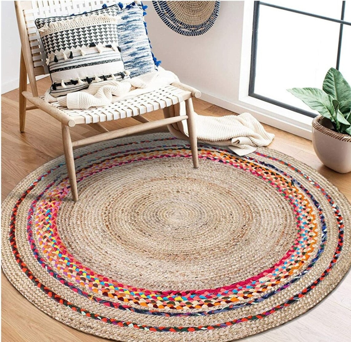 White Colour Braided Round Table Rug in Palm/Hemp Etsy