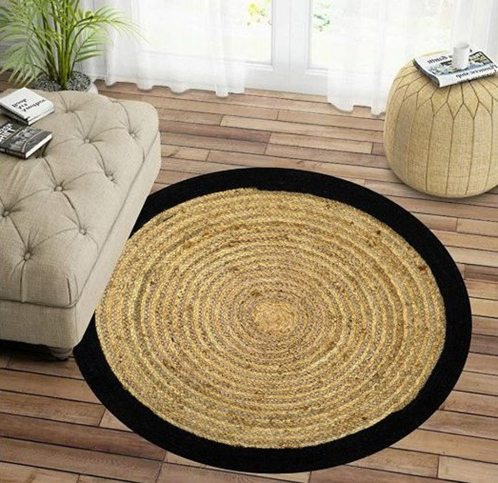 4x4 5x5 6x6 7x7 8x8 Ft. Round Jute Rug in Palm/Hemp Etsy