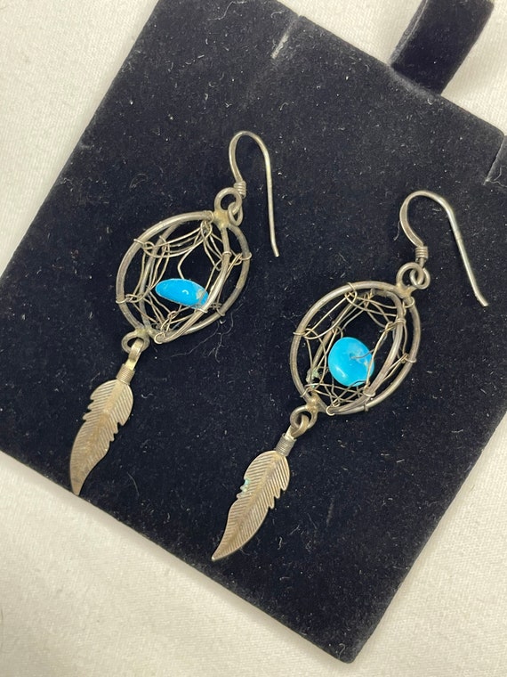 Sterling Silver Dreamcatcher Turquoise feather Ear