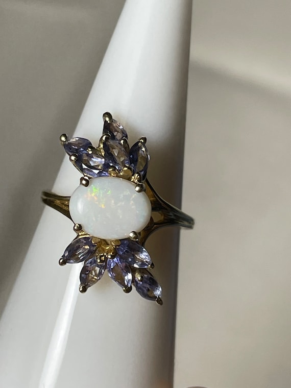 10K Gold Opal and Tanzanite Ring Size 7