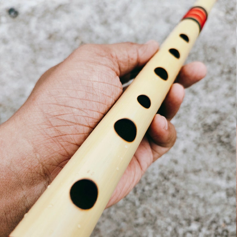 D Medium Indian Bansuri Flute Bamboo Wooden Professional Bamboo Bansuri Flute D Sharp Medium Scale 440Hz/432Hz Custom Made Flute image 6