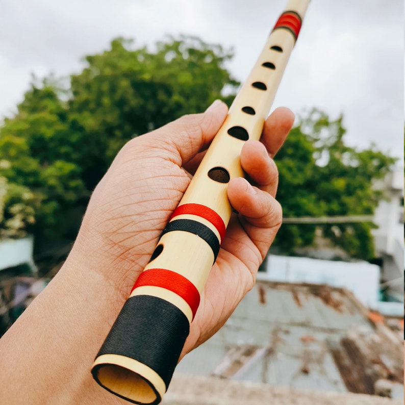 D Medium Indian Bansuri Flute Bamboo Wooden Professional Bamboo Bansuri Flute D Sharp Medium Scale 440Hz/432Hz Custom Made Flute image 1