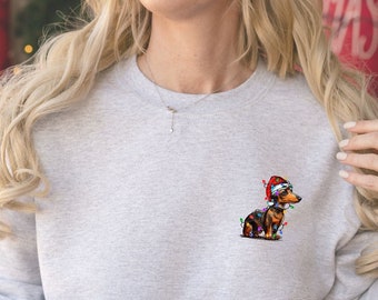 Dachshund Pocket Shirt, Christmas Sweatshirt, Christmas Dachshund Sweater Doxie  Sausage Dog  Dachshund Lover Gift,