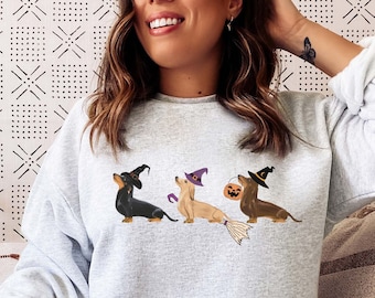 Funny Dachshund Halloween Sweatshirt, Spooky Wiener Dog, Halloween Shirt, Halloween Sweater, Dachshund Witch Sweater,Spooky Season