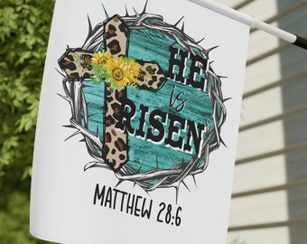 Easter Garden & House Banner Flag, Home Decor, He Is Risen Christian Yard Sign, Christian Gift